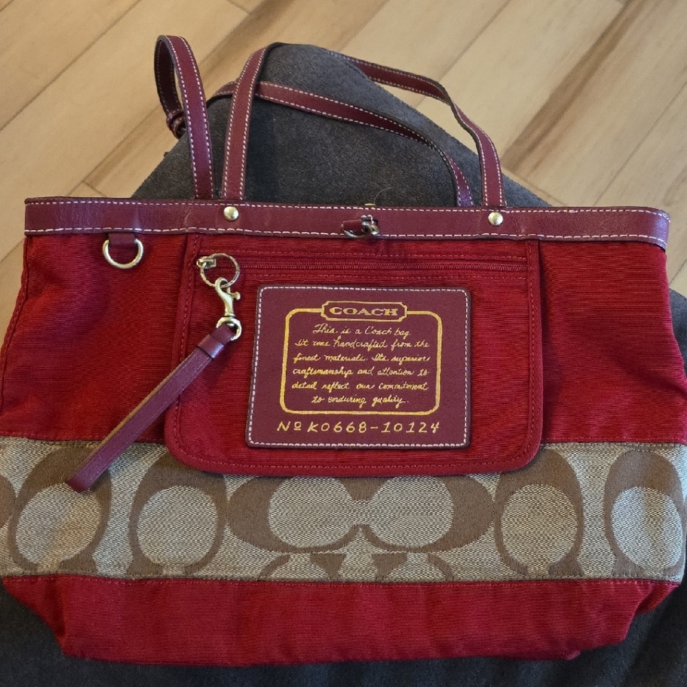 Coach Signature Red and Tan Tote Bag